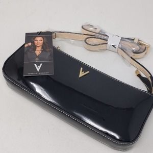 Vanessa Williams Black Crossbody Patent Leather Baguette Purse New With Tags